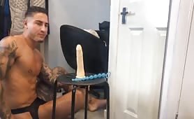 Sexy hunk loves to masturbated with his huge dildo